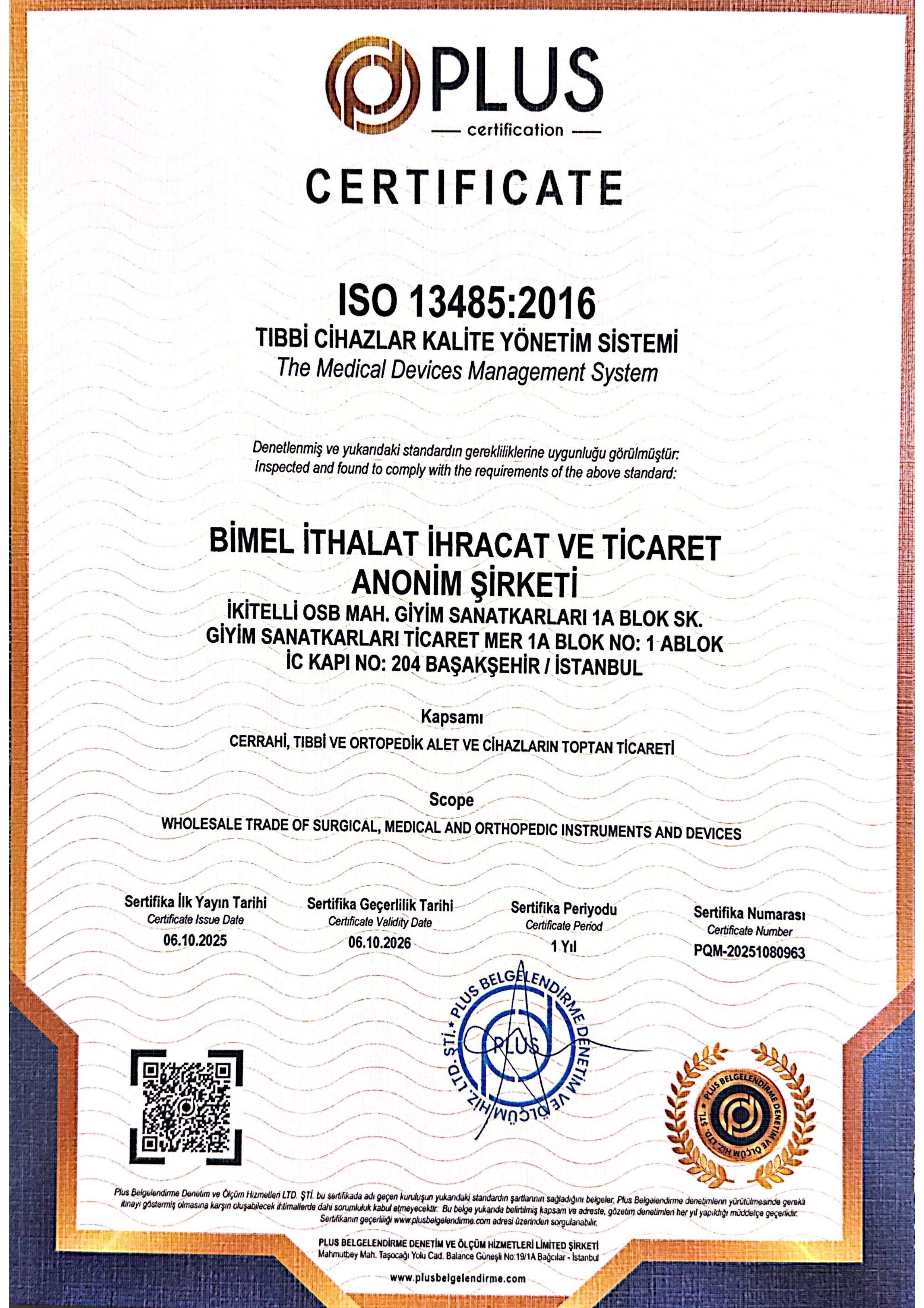 PMD-2023092201 BİMEL TİCARET ISO 13485